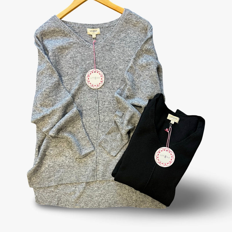 "Kelsey" V Neck Sweater, Grey or Black - The Katie Grace Boutique