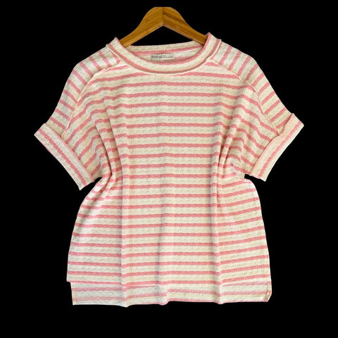 "Layla" Striped Texture Top, Pink - The Katie Grace Boutique