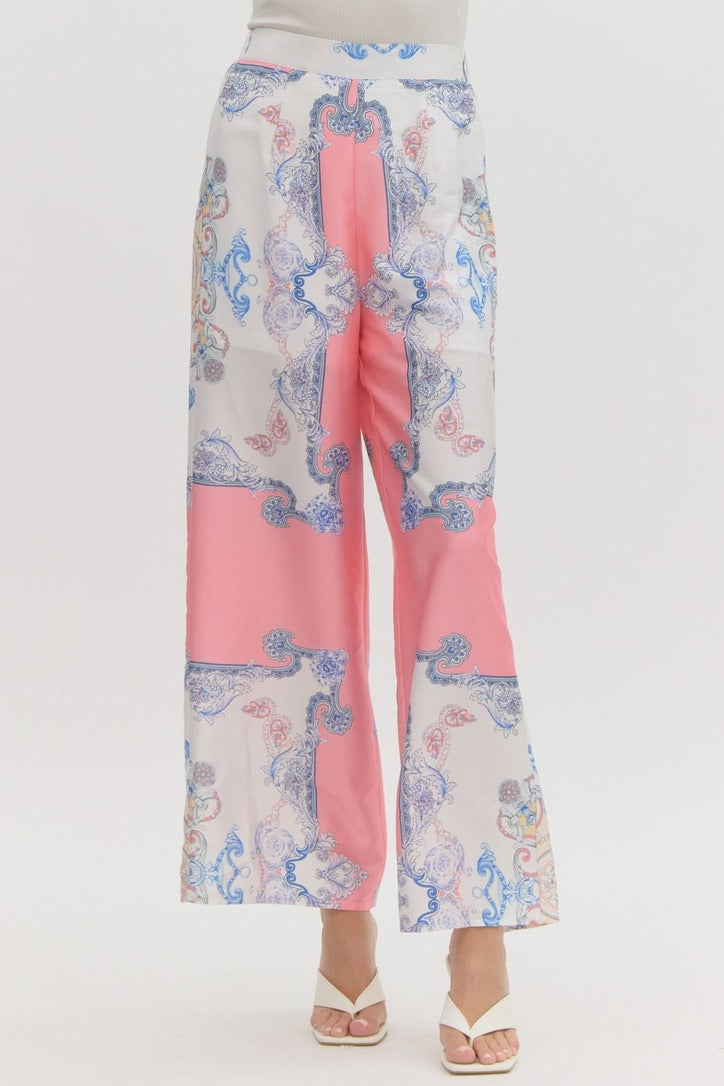 "Cassie" Scarf Print Satin Pants, 2 colors - The Katie Grace Boutique