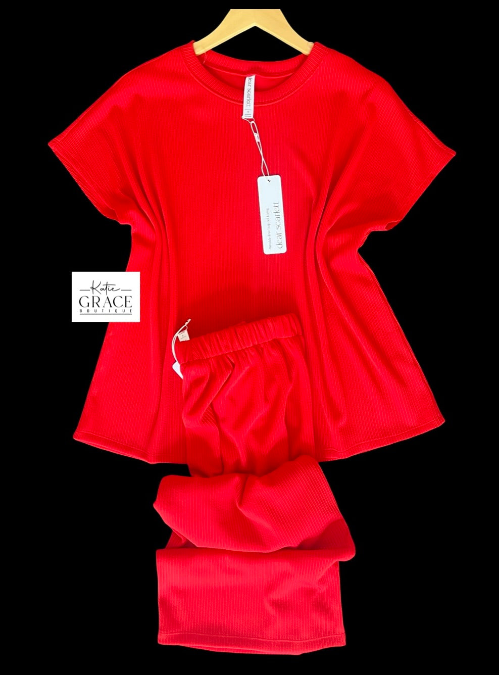 "Marcy" Top and Pant Set, Red - The Katie Grace Boutique