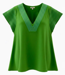 "Cassie" V Neck Blouse , Green - The Katie Grace Boutique