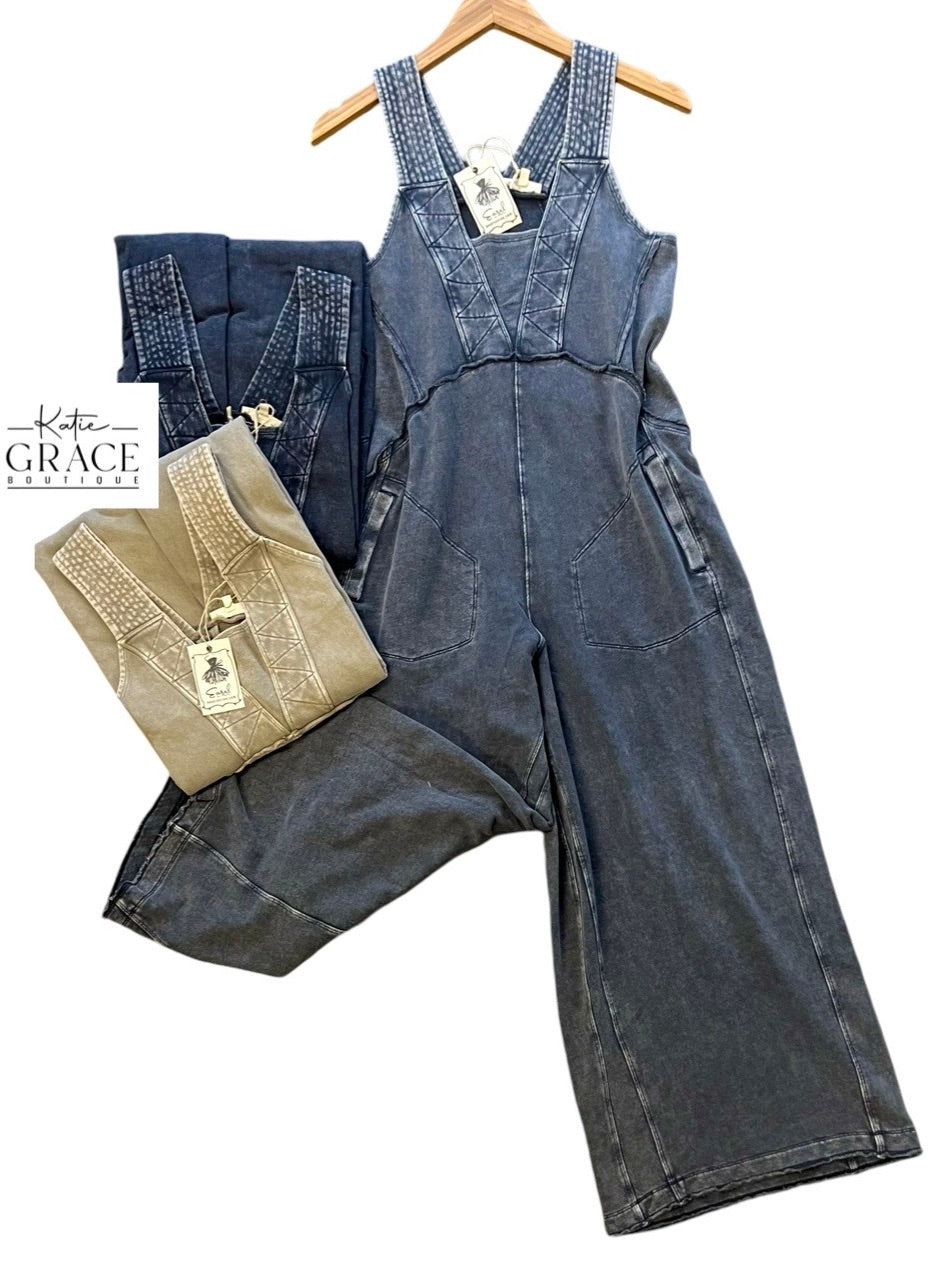 "Suzie" Mineral Washed Jumpsuit, 3 colors - The Katie Grace Boutique