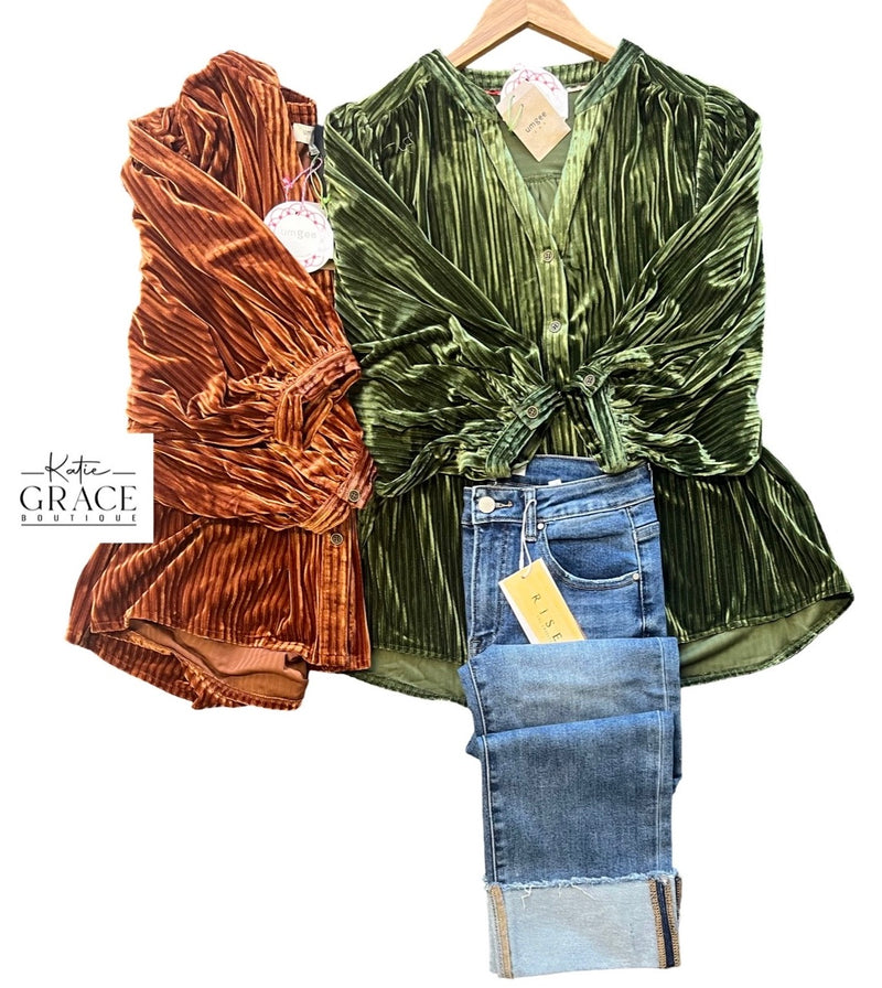 "Merideth" Velvet Blouse - The Katie Grace Boutique