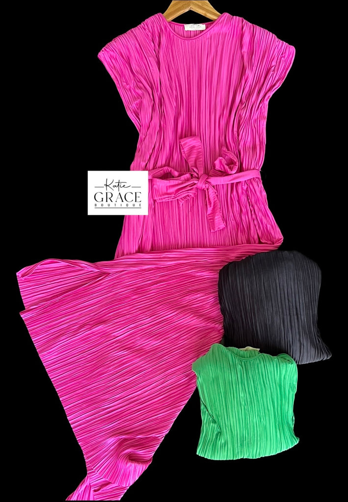 "Rebekah" Plisse Midi Dress - The Katie Grace Boutique