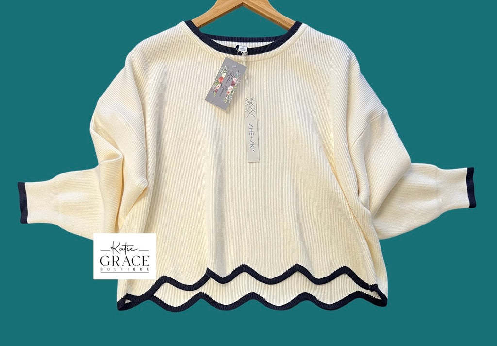 "Brynlee" Scalloped Sweater - The Katie Grace Boutique