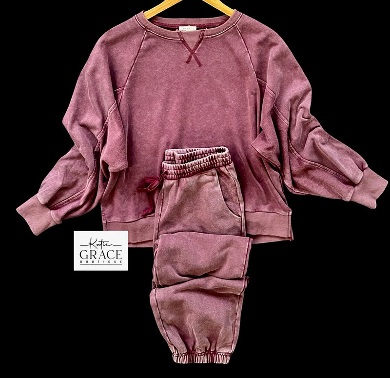 "Abbie" Mineral Washed Separates, Burgundy - The Katie Grace Boutique