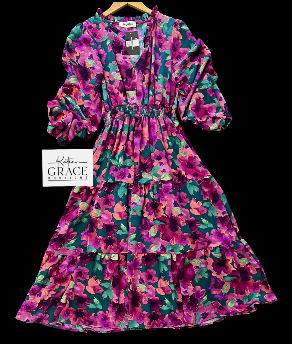 "Tasha" Floral Midi Dress - The Katie Grace Boutique