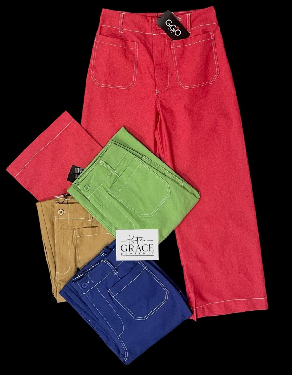 "Lara" Cropped Pants with Contrast Stitching, 4 colors - The Katie Grace Boutique