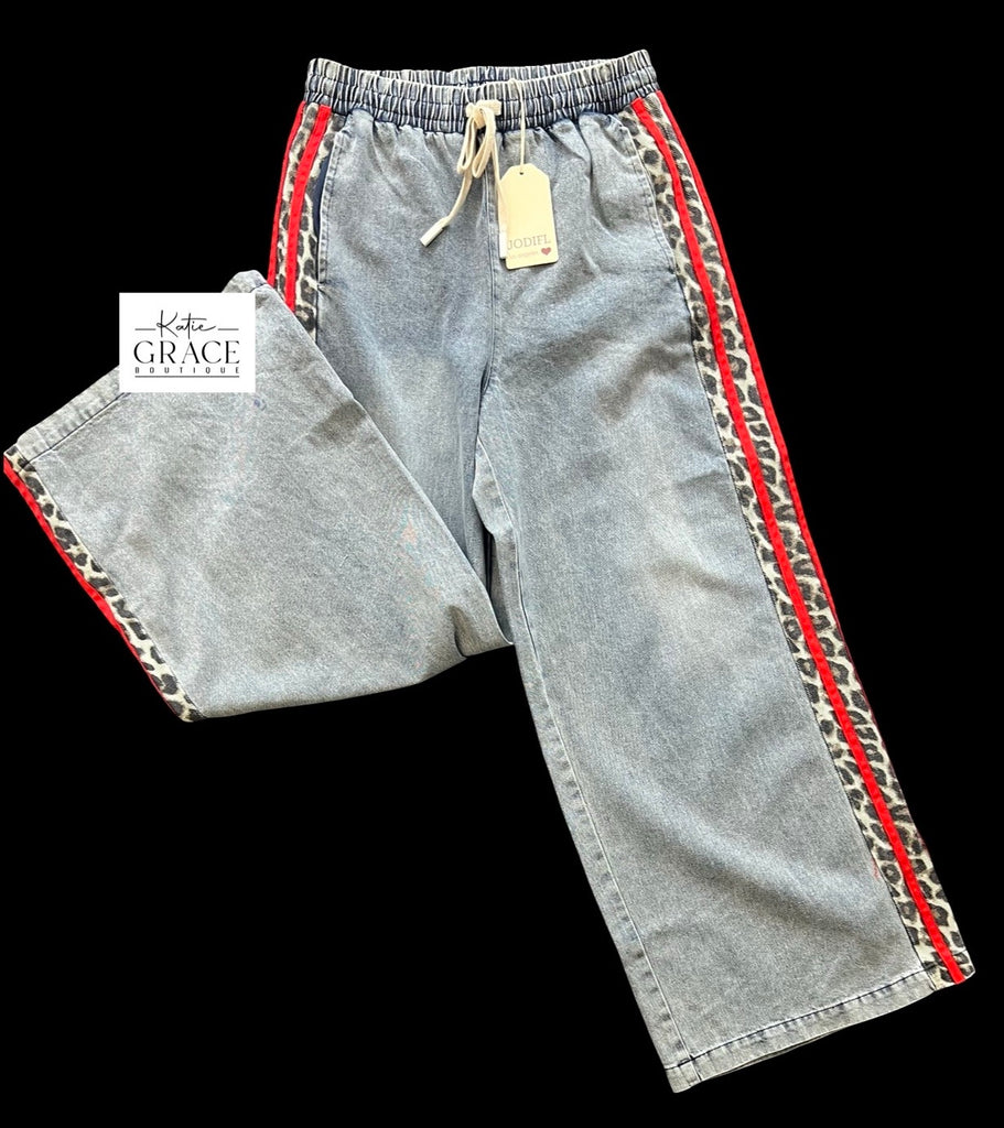 "Payton" Leopard Strip Jeans - The Katie Grace Boutique