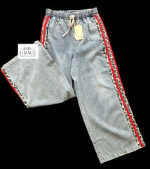 "Payton" Leopard Strip Jeans - The Katie Grace Boutique