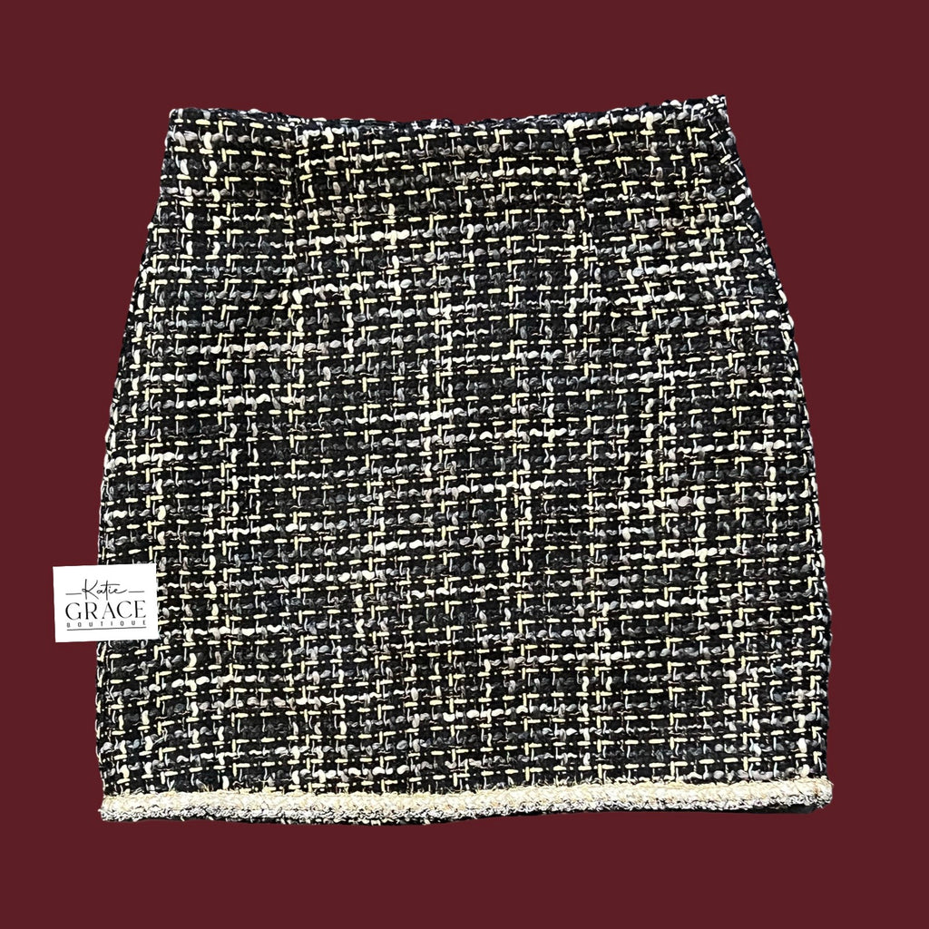 "Selena" Tweed Skirt, Black - The Katie Grace Boutique