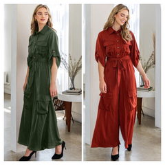 "Lauren" Satin Cargo Jumpsuit - The Katie Grace Boutique