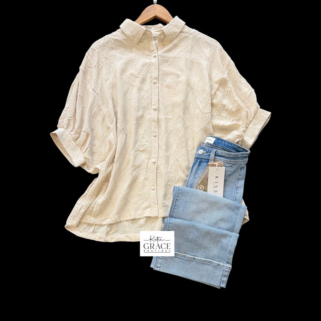 "Hazel"  Jacquard Blouse - The Katie Grace Boutique