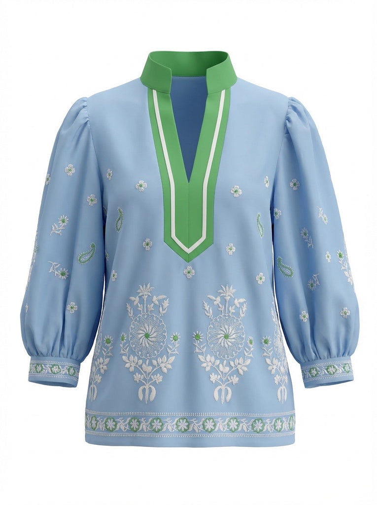 "Emily" Embroidered Blouse - The Katie Grace Boutique