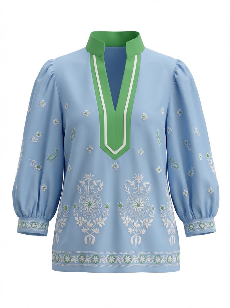 "Emily" Embroidered Blouse - The Katie Grace Boutique