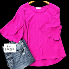 "Sasha" Tulip Sleeve Blouse - The Katie Grace Boutique