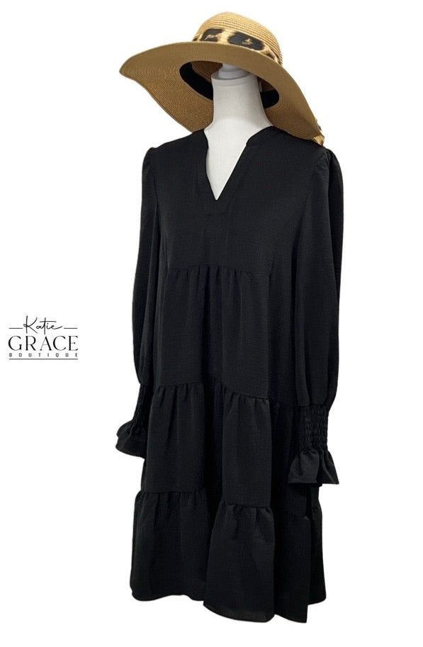 Last One! “Sally" Tiered Black Dress