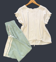 "Starla" Scalloped Linen Top. S-2XL.