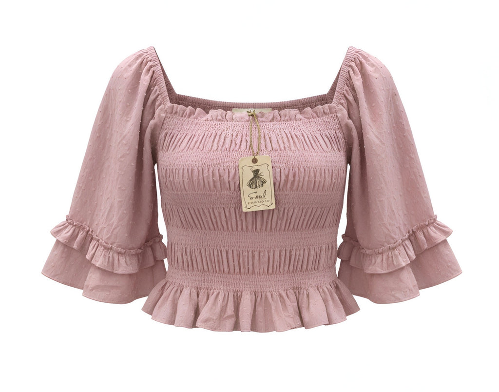 "Courtney" Cropped Smocked Top - The Katie Grace Boutique