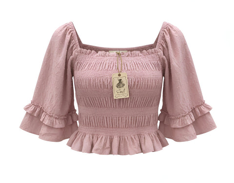 "Courtney" Cropped Smocked Top - The Katie Grace Boutique
