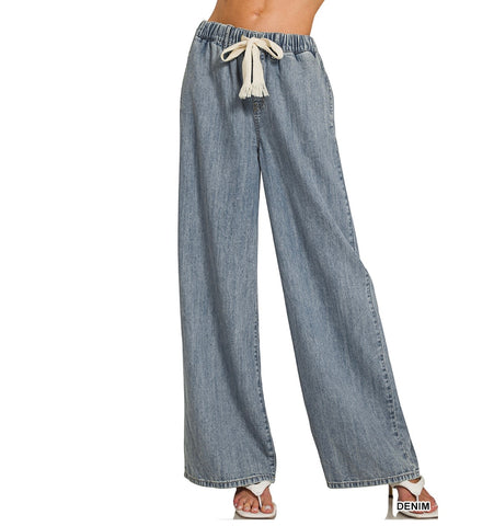 "Amy" Wide Leg Lightweight Jeans - The Katie Grace Boutique