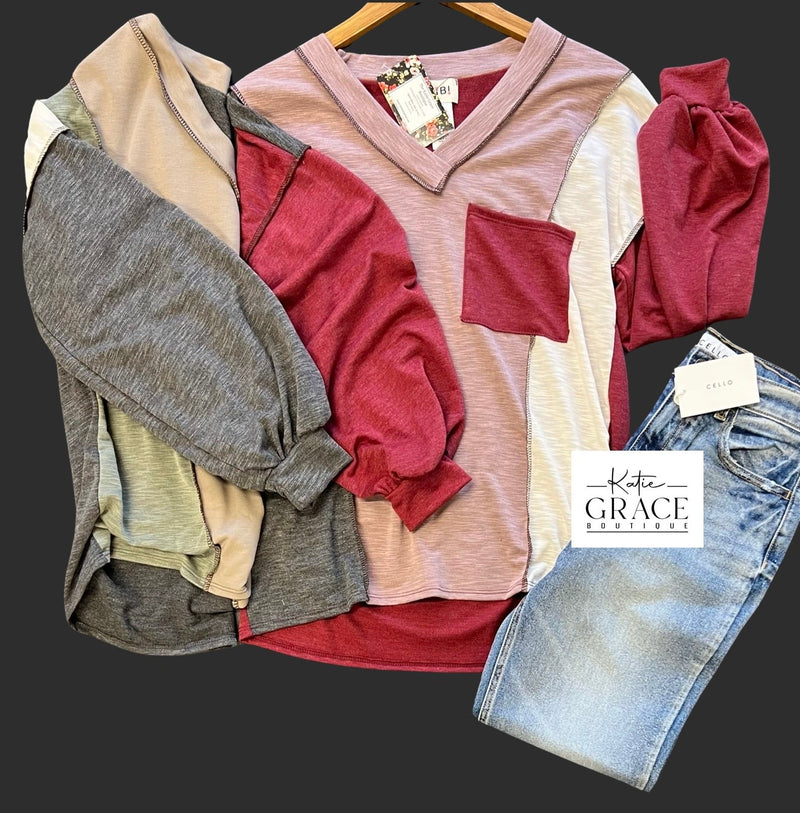 "Chasely" French Terry  Color Block Top