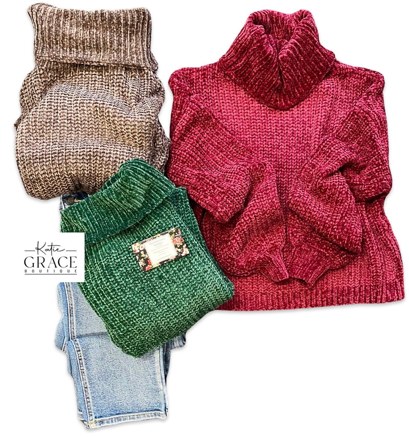 "Ophelia" Chenille Turtleneck Sweater - The Katie Grace Boutique