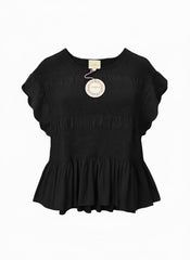 "Eva" Peplum Smocked Blouse, Black - The Katie Grace Boutique