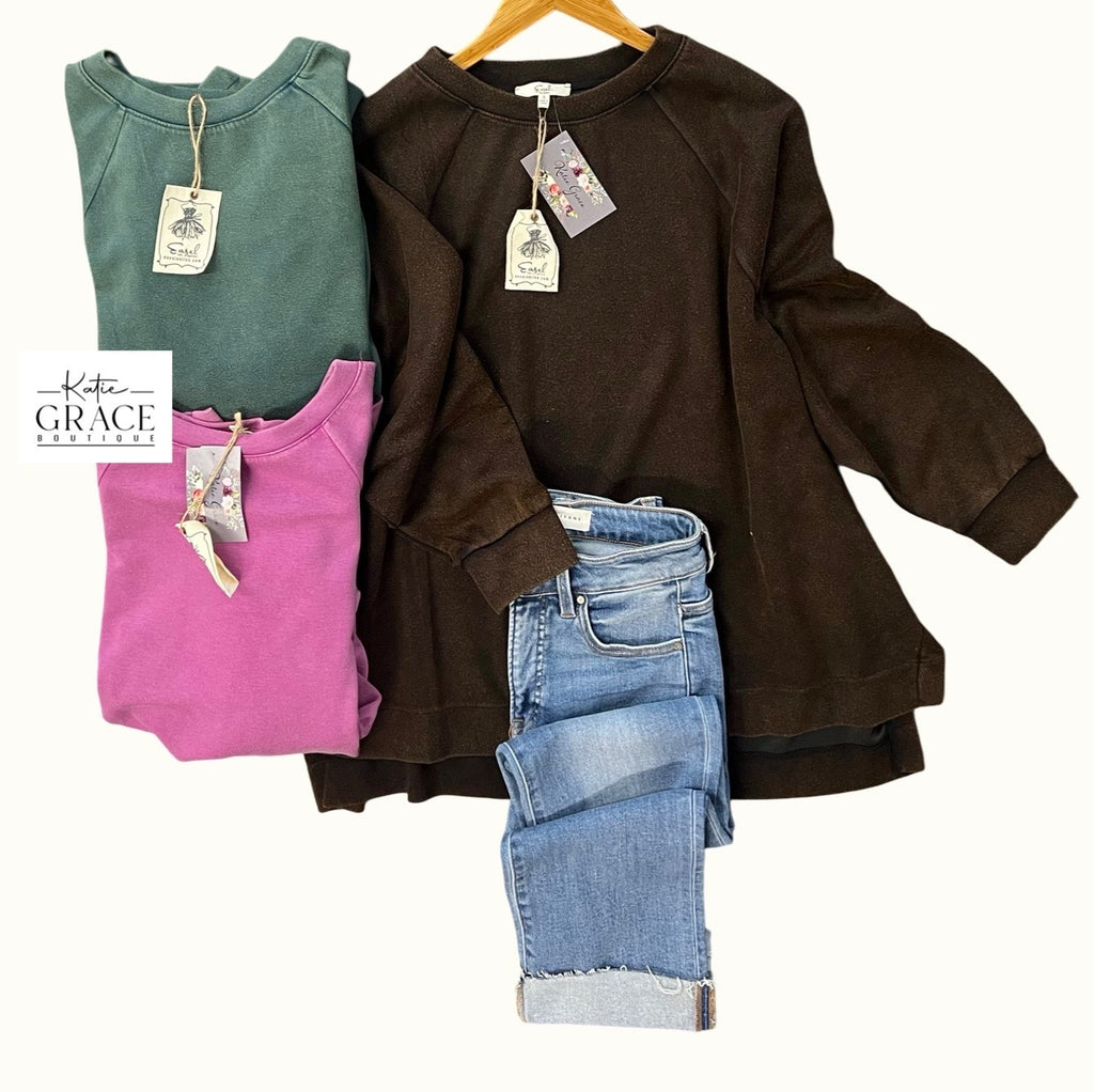 "Ayla" Mineral Washed Pullover, 3 colors - The Katie Grace Boutique