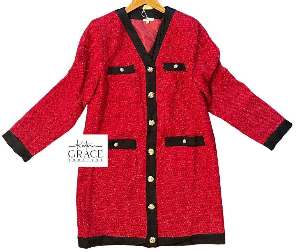 "Margot" Tweed Dress, Red