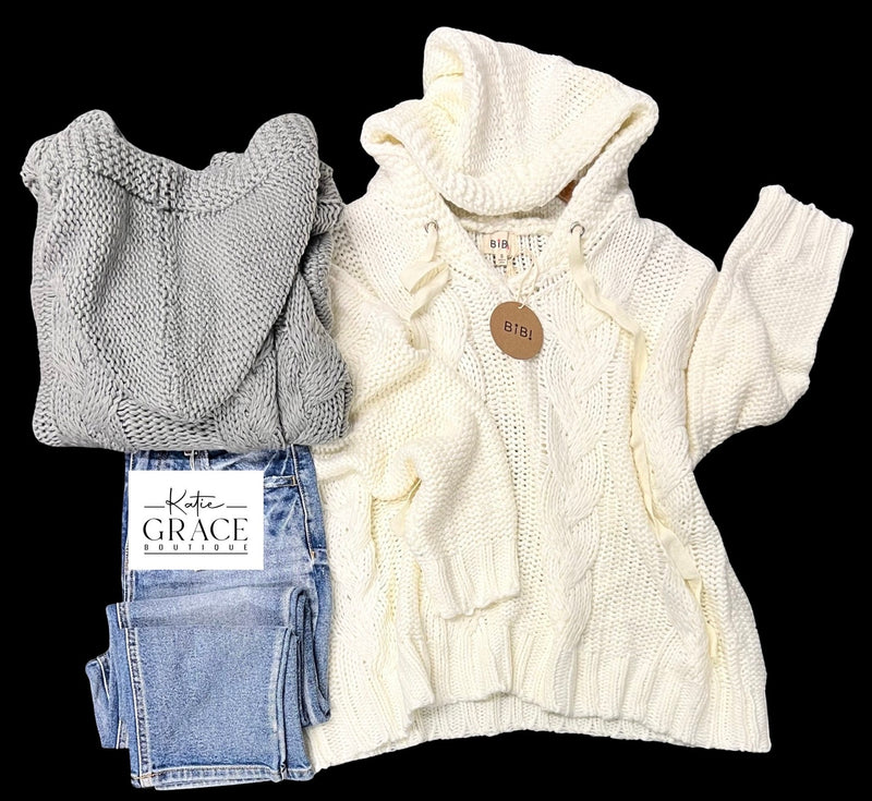 "Gracie" Cable Knit Hooded Sweater