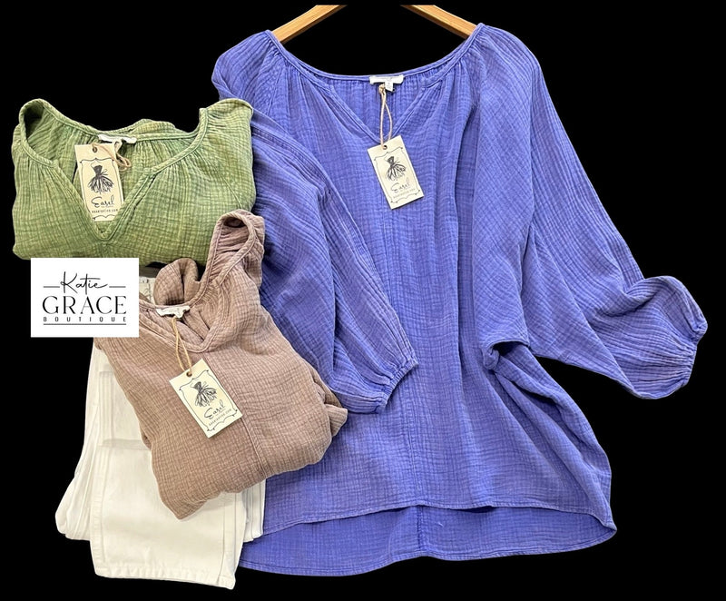 "Rochelle" Mineral Washed Cotton Blouse