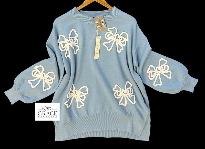 "Brooke" Chenille Bow Details Sweater - The Katie Grace Boutique