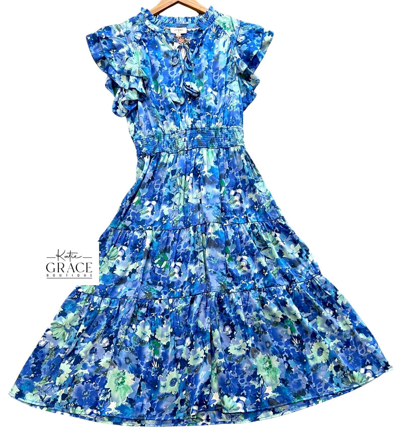 Last One! “Laken" Satin Floral Dress