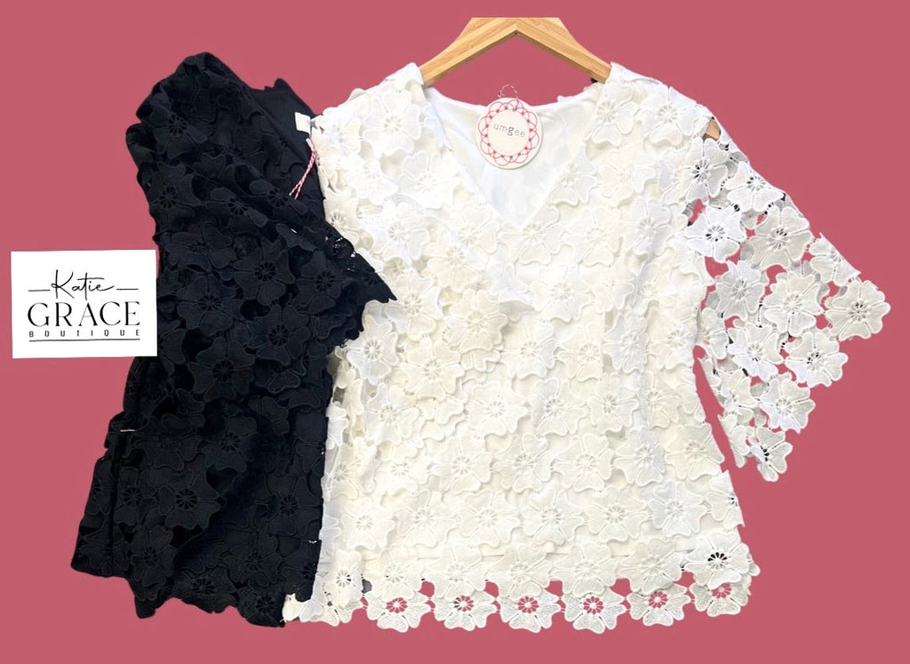 "Kori" Lace Overlay Blouse - The Katie Grace Boutique