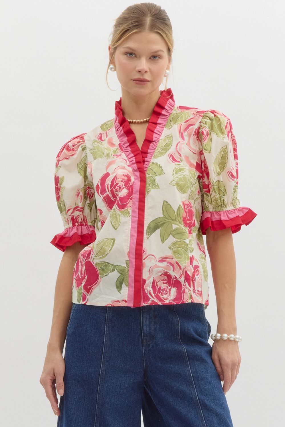 "Darla" Floral Blouse - The Katie Grace Boutique