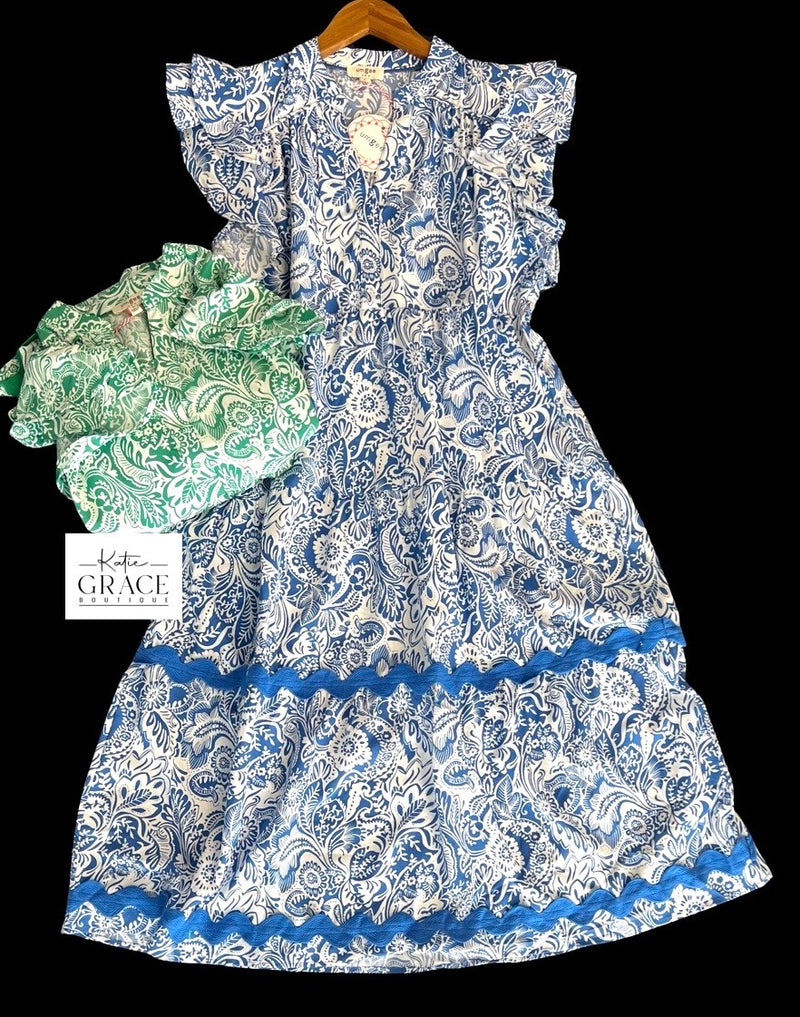 "Calliope" Midi Dress with Ric Rac Detail, 2 colors