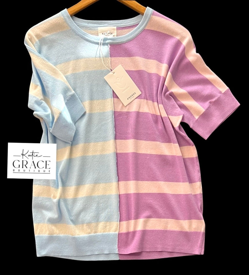 "Ellie" Color Block Summer Sweater - The Katie Grace Boutique