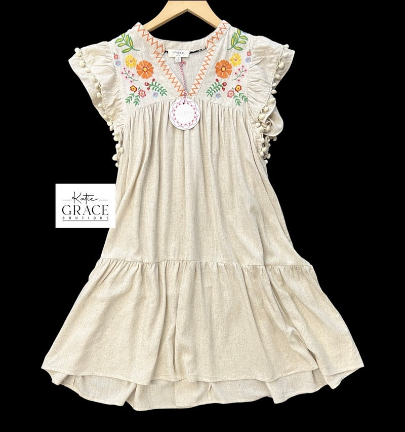 "Natalie" Embroidered Linen Dress