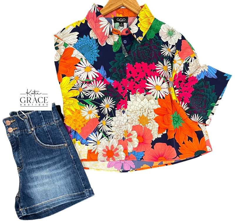 "Phoebe" Floral Cropped Blouse