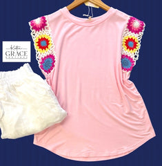 SALE! "Marisol" Crochet Sleeve Top - The Katie Grace Boutique