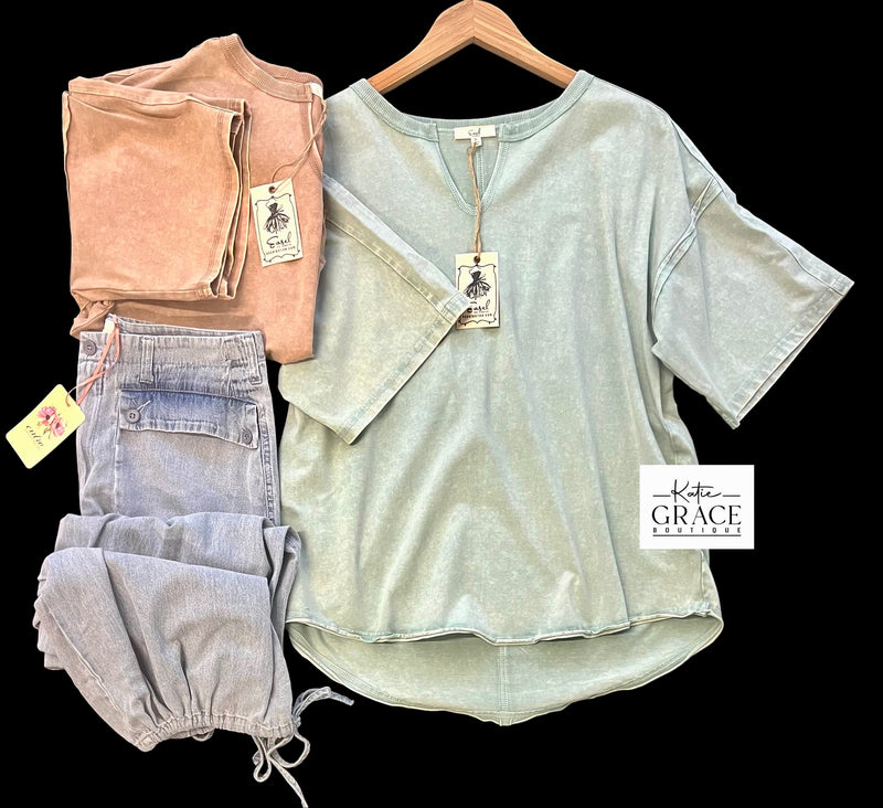 "Carrie" Mineral washed Top - The Katie Grace Boutique