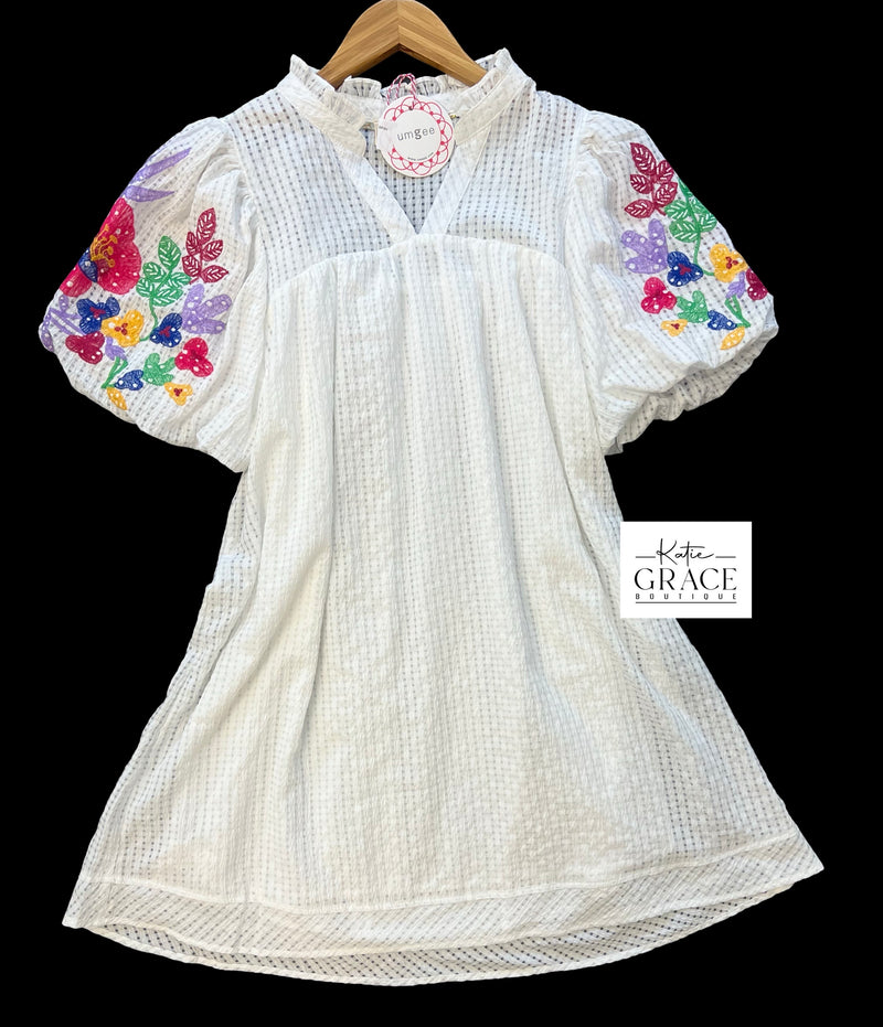 "Rassie" Embroidered Sleeve Dress - The Katie Grace Boutique