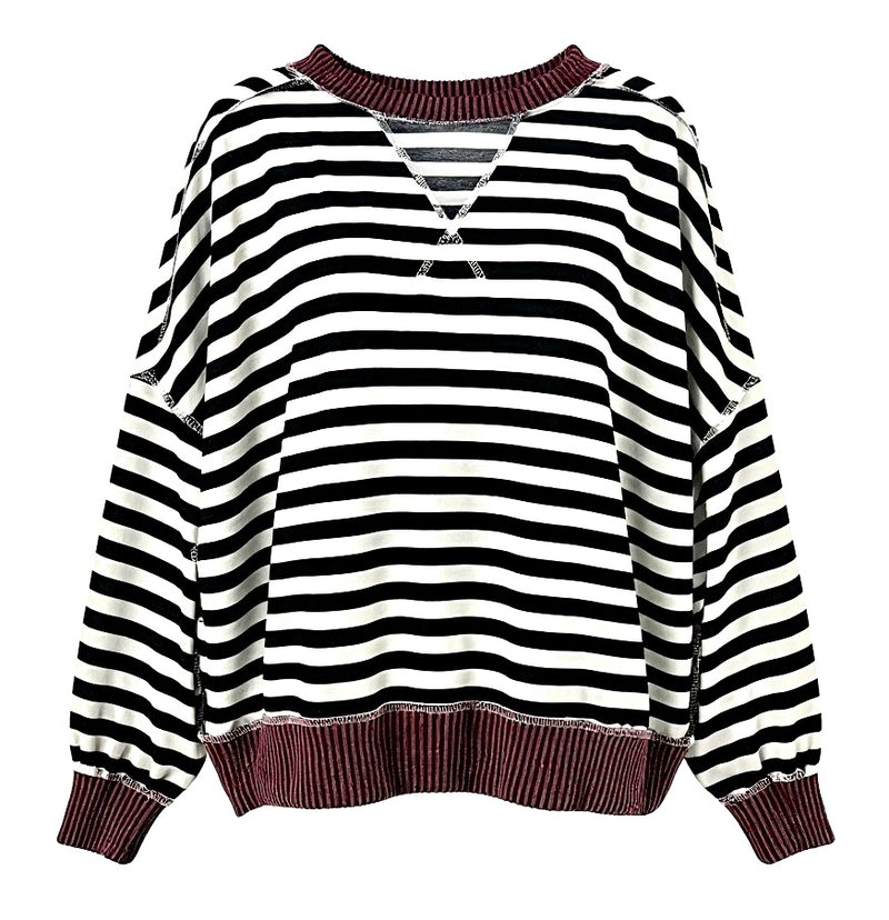 "Kinsley" Striped and Curly Ribbed Pullover