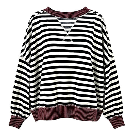 "Kinsley" Striped and Curly Ribbed Pullover - The Katie Grace Boutique