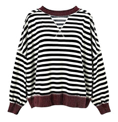 "Kinsley" Striped and Curly Ribbed Pullover - The Katie Grace Boutique