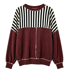 "Kinsley" Striped and Curly Ribbed Pullover - The Katie Grace Boutique