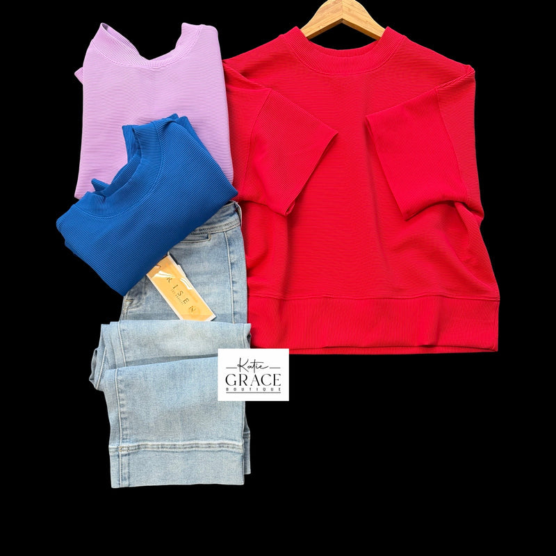 "Aimee" Ribbed Scuba Top , 3 colors - The Katie Grace Boutique