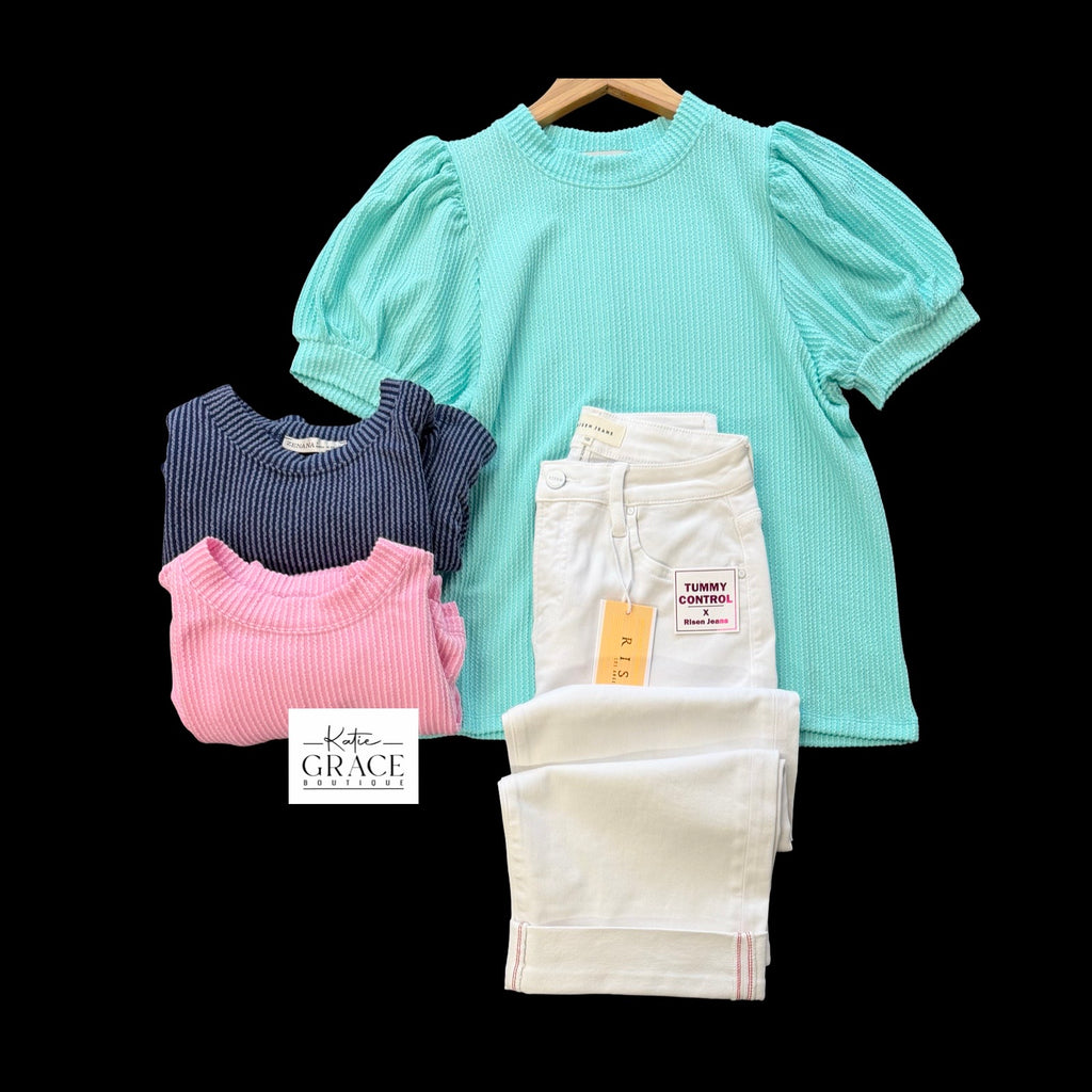 "Kara" Curly Ribbed Top, 3 colors - The Katie Grace Boutique