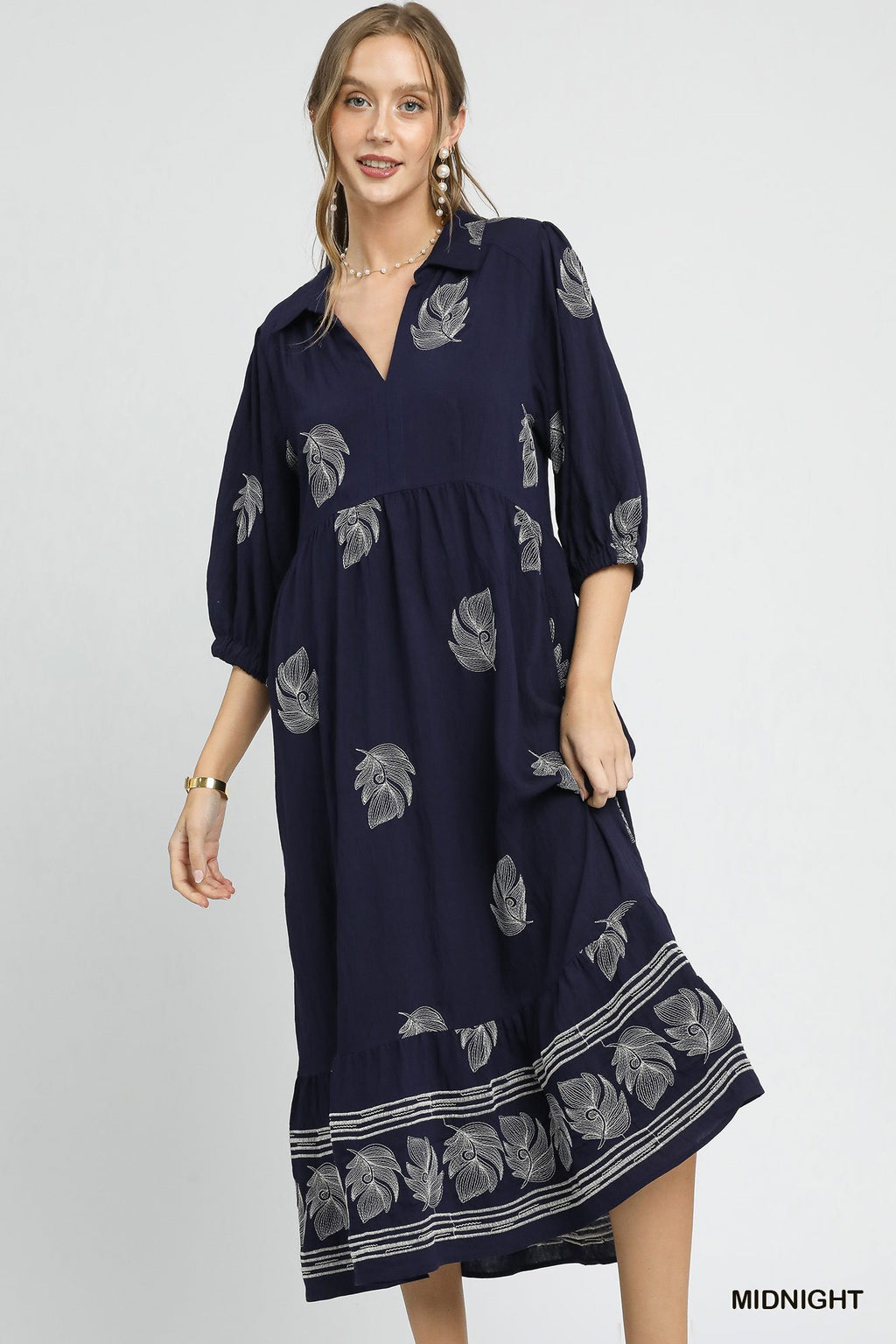"Reba" Embroidered Midi Dress